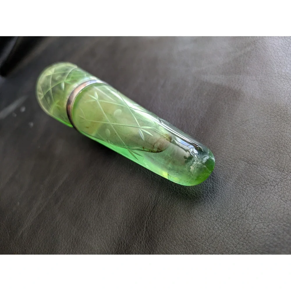 Vintage‎ Green Etched Uranium Glass Car Bud Vase Antique Dashboard Budvase